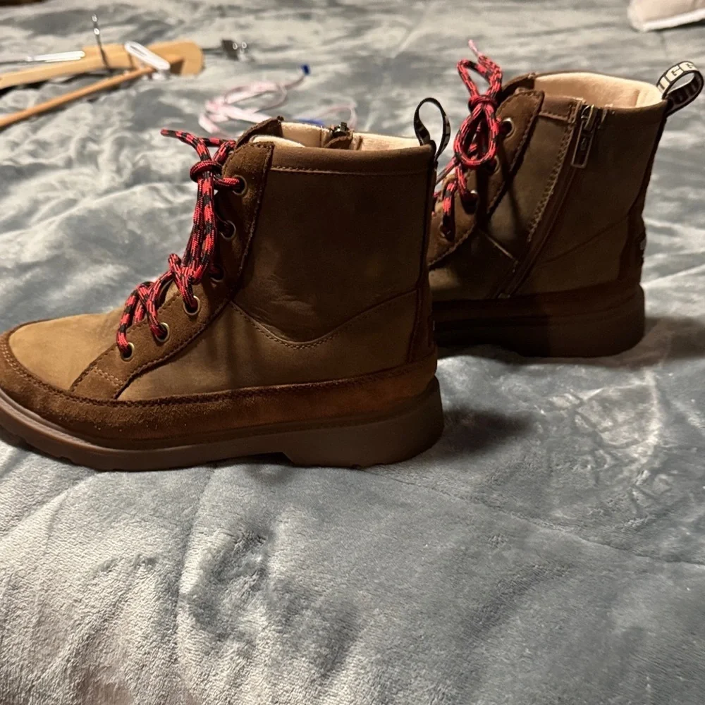 UGG Kids Brown Boots with Red Laces